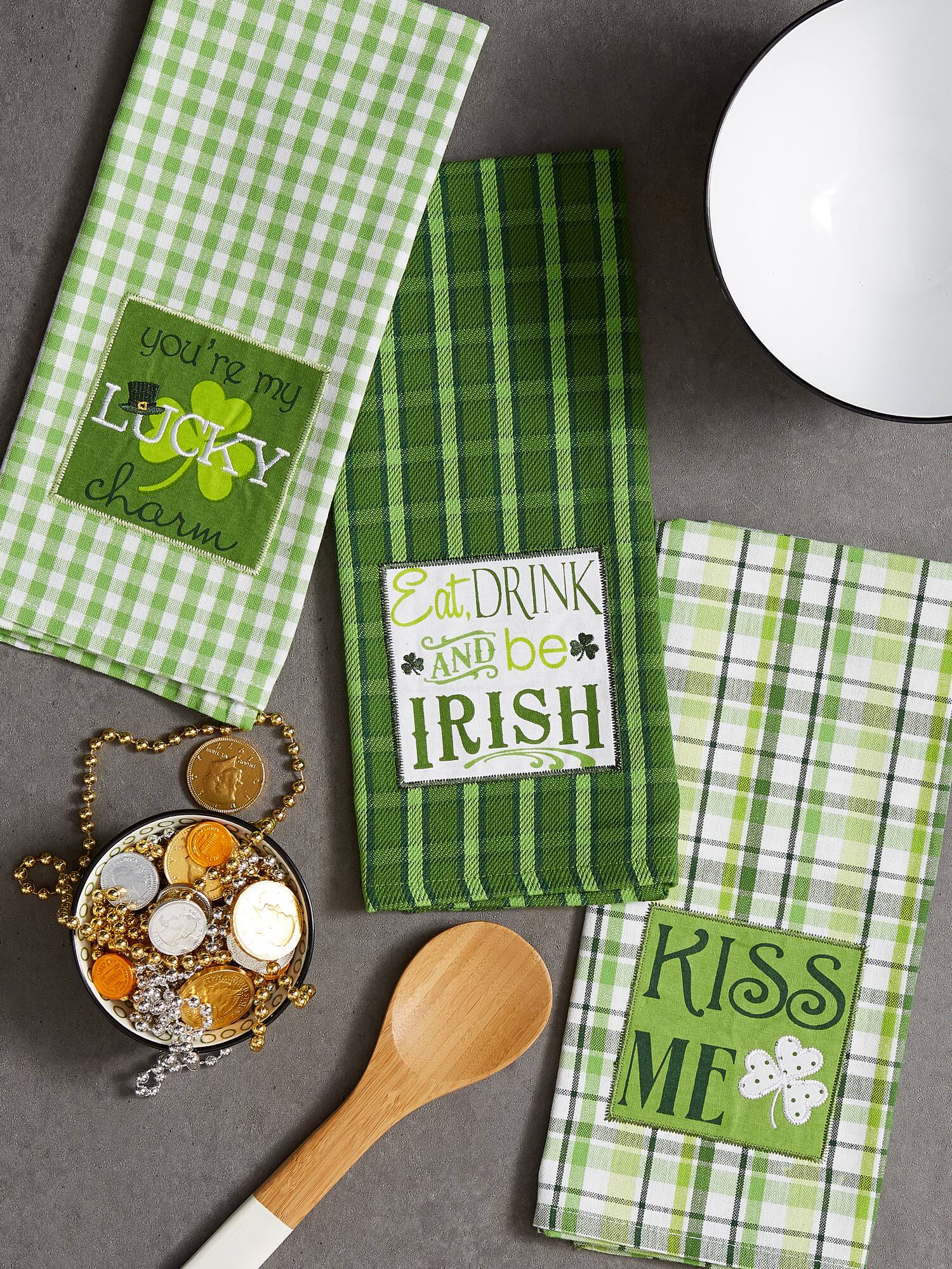 DII® St Patty's Day Embroidered Dishtowels, 3ct.